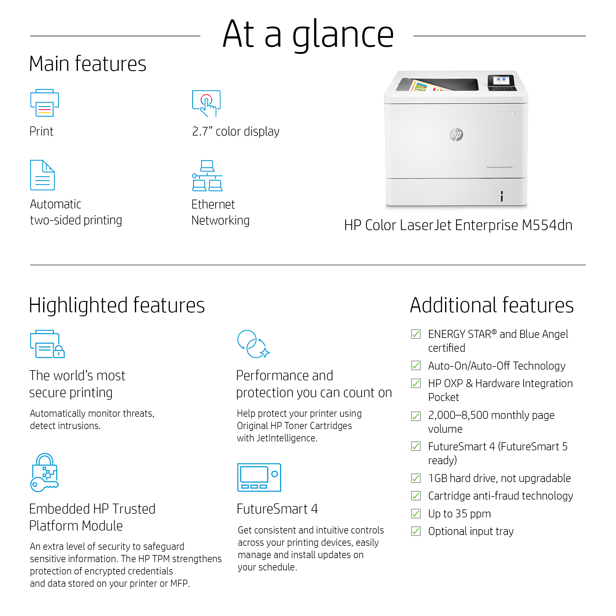 HP Color LaserJet Enterprise M554dn Printer - 7ZU81A
