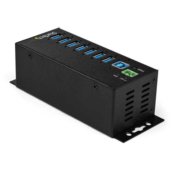StarTech HB30A7AME USB 3.0 Hub (7-Port, Din-Rail, Industrial Application, External Power Supply, Surge Protection, ESD, 350 W, 15 kV) - Hub - 7 x USB 3.2 Gen 1 - DIN Rail Mountable, Wall Mountable - TAA Compliant - for P/N: ITB20D3250 - HB30A7AME