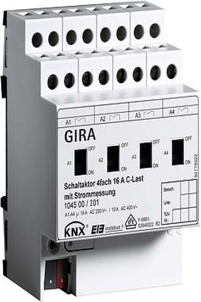 Actionneur de commutation GIRA 4 voies REG KNX/EIB 16A charge C 104500