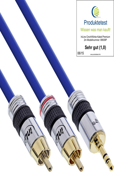 InLine Audio Cable Premium 2x RCA male / 3.5mm male gold plated 2m - 89939P