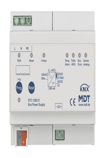 Alimentation en tension du bus MDT STC-1280.01 8TE REG 1280mA fonction de diagnostic.