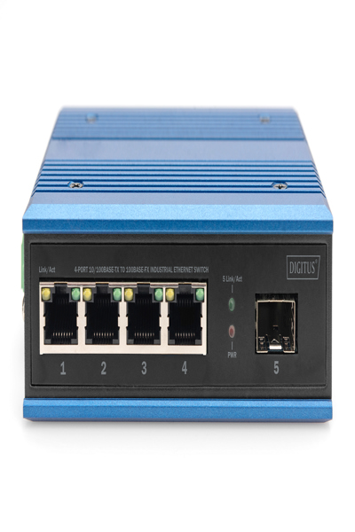 DIGITUS 4 port Fast Ethernet network switch, industrial, unmanaged, 1 SFP FE uplink - DN-651130