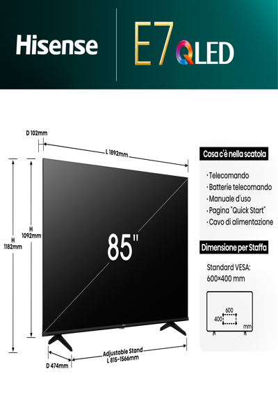 Hisense 85E7NQ 85 inch QLED Smart TV - 85E7NQ
