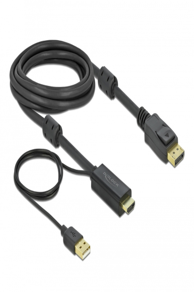 Delock Video-/ljudkabel - HDMI, USB (endast ström) hane till DisplayPort hane - 85965