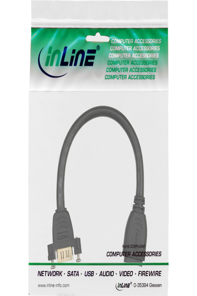 Câble adaptateur HDMI en ligne Type A femelle/A femelle avec bride plaquée or 4K2K - 0,2 m