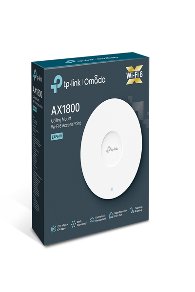 TP-LINK EAP610 V1 - 2.4 GHz - 5 GHz - 1201 Mbit/s - 802.1x RADIUS - HTTPS - SNMP - SNMPv2 - SNMPv3 - SSH - WPA-Enterprise - WPA2-Enterprise - WPA3-Enterprise - 10,100,1000 Mbit/s - EAP610(EU)