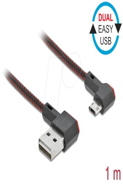 Delock Easy - USB cable - USB (M) left/right angled, reversible to Micro-USB Type B (M) left/right angled, reversible - 85271