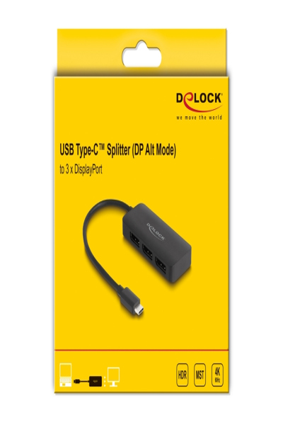 Delock USB Typ-C-splitter (DP Alt-läge) till 3 x DisplayPort MST 4K 60 Hz - 88041