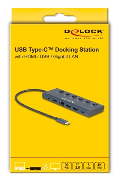 Delock USB Type-C Dockingstation 4K - HDMI Gigabit LAN PD 3.0 90 W mit - 92000