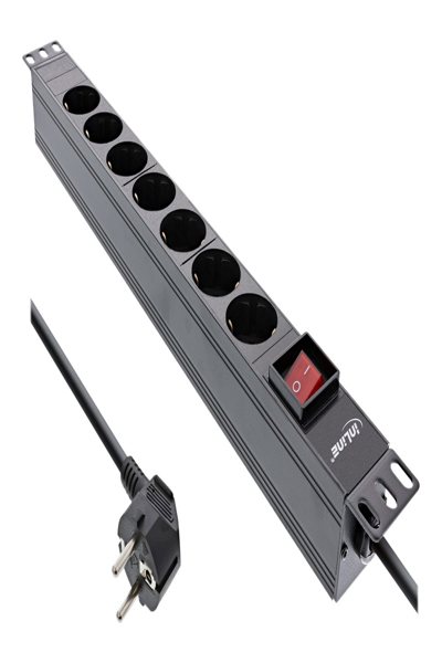 Bloc multiprises InLine 19" - 7 prises avec contact de terre - avec interrupteur - 2 m - noir