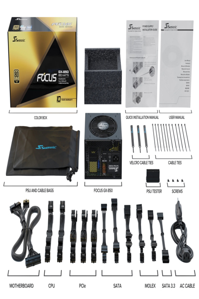 Seasonic nätaggregat 850W Focus-GX-850 ATX3 Modular Gold - Nätaggregat - ATX - FOCUS-GX-850-V4