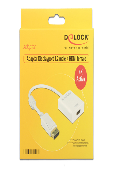 Delock-adapter Displayport 1.2 hane > HDMI hona 4K Aktiv - 62608