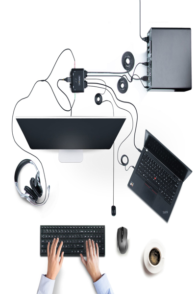 StarTech.com 2-portars hybrid USB-C HDMI-kabel KVM-switch, 4K 60Hz, kompakt KVM med 1,8 m USB-A/HDMI/ljud- och 1,2 m USB-C integrerade värdkablar, bussdriven - C2-H46-UAC-CBL-KVM