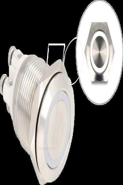 Delock Tryckknapp - för 19 mm installation, 4 x skruvterminal, vit LED - 20977