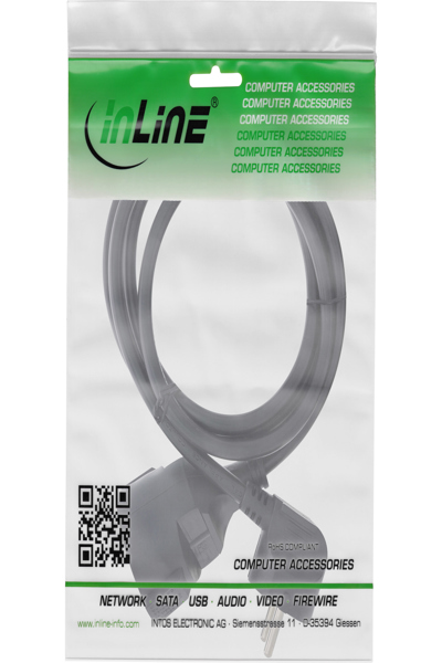 Câble d'extension d'alimentation InLine Type F coudé - noir - 3 m