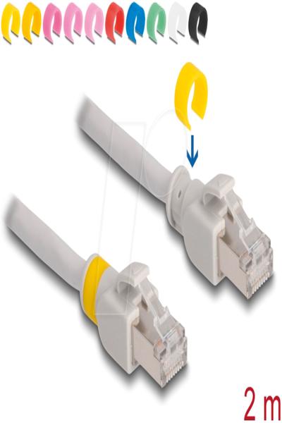 Delock Network cable RJ45 Cat.6A S/FTP with colored clips 2 m - 2 m - Cat6a - S/FTP (S-STP) - RJ-45 - RJ-45 - Grey - 80119