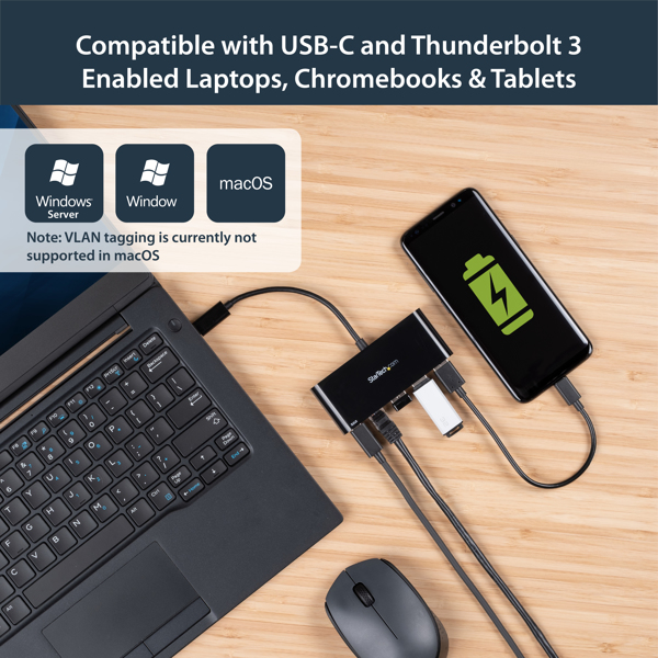 StarTech USB-C to Ethernet Adapter with 3 Port USB 3.0 Hub and Power Delivery - USB-C GbE Adapter with USB Hub and 3 USB A ports - network adapter - US1GC303APD