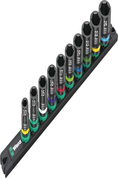 Wera 9607, Jeu de douilles à chocs, Multicolore, 10 têtes, 3/8", Métrique, 10, 13, 15, 16, 17, 18, 19, 21, 22, 24 mm