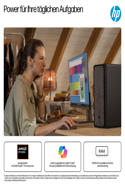 HP Omnidesk Desktop PC M02-0173ng: AMD Ryzen 7-8700G, 16GB DDR5 - BK2K4EA
