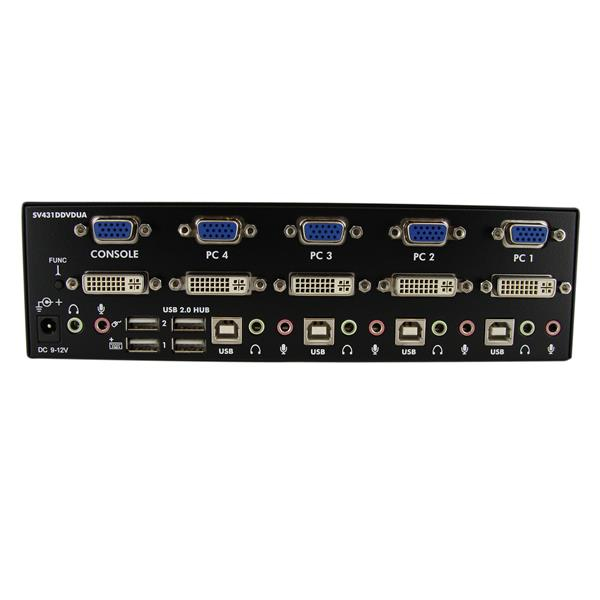 StarTech 4 Port DVI VGA Dual Monitor KVM Switch USB with Audio & USB 2.0 Hub - 1920 x 1200 pixels - 18 W - Black - SV431DDVDUA