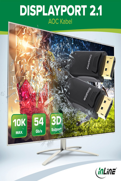 Câble InLine DisplayPort 2.1 AOC - UHBR 13.5 - optique - actif - noir - 50 m