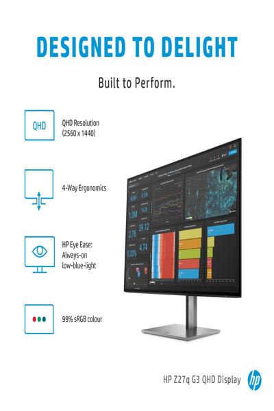 HP Z27q G3 QHD - 68.6 cm (27") - 2566 x 1440 pixels - Quad HD - LED - 5 ms - Silver - 1C4Z7AA