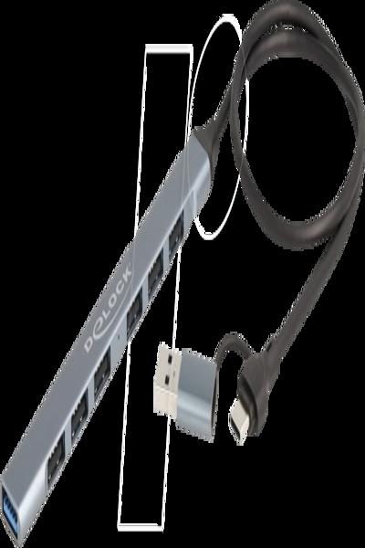 Hub Delock - fin, avec USB type C ou USB type A, 1 x USB 5 Gbit/s