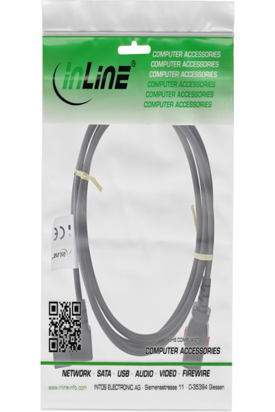 InLine IEC extension cable - C13 lockable to C14 angled - black - 1m