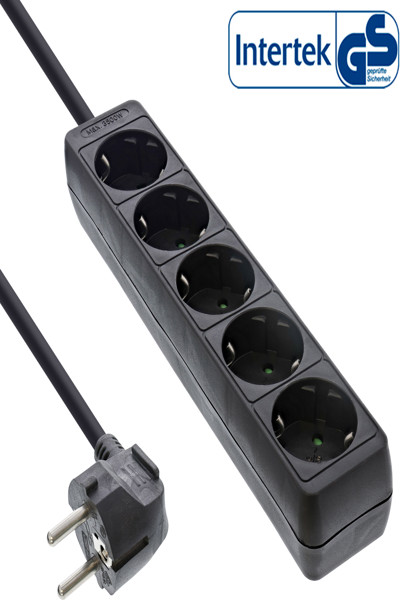 Bloc multiprises InLine - 5 prises avec terre CEE 7/3 - noir - 1,5 m