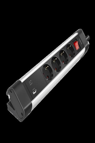LogiLink 4-uttag Power Strip med Switch USB-A - LPS278U