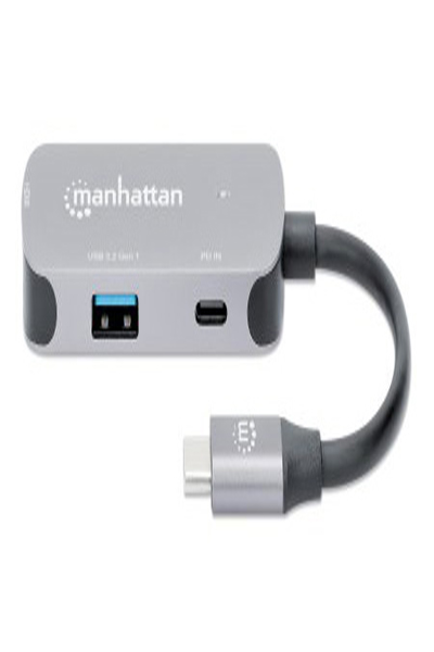 Manhattan USB-C Dock/Hub - Ports (x3): HDMI - USB-A and USB-C - With Power Delivery (100W) to USB-C Port (Note add USB-C wall charger and USB-C cable needed) - All Ports can be used at the same time - Aluminium - Space Grey - Three Year Warranty - Retail Box - Wire - 130707