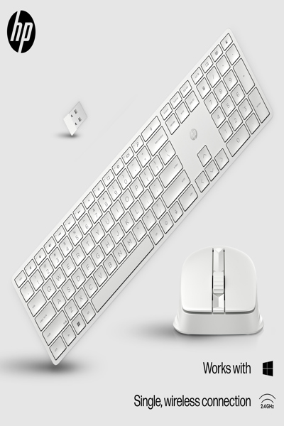 HP 655 Wireless Keyboard and Mouse Combo: White, Mechanical, QWERTY