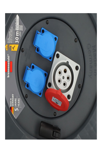 Brennenstuhl 9222300110, Svart, Blå, Röd, Plast, 3 AC-uttag, CEE, Typ E / F, Rak, 30 m - 9222300110