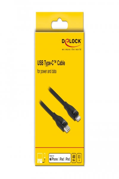 Delock USB-C to Lightning Data and Charging Cable MFi Certified Black 0.5m - 86636