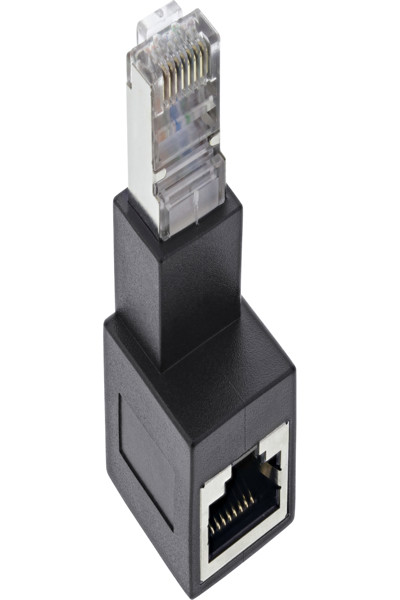 Adaptateur de cordon de raccordement en ligne Cat.6A RJ45 coudé vers le bas