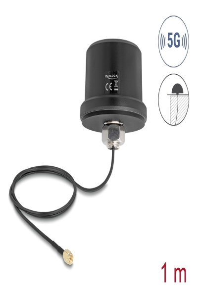 Delock 5G LTE GNSS WiFi 6 Omni Antenna SMA Roof Mount 1m - 81469