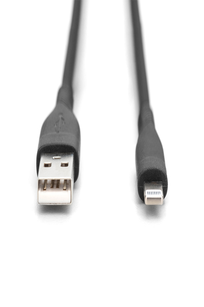 DIGITUS Lightning silikon anslutningskabel, USB-A - Lightning 2m, svart - AK-600108-020-S