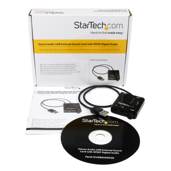 StarTech USB Stereo Audio Adapter External Sound Card with SPDIF Digital Audio - 5.1 channels - 24 bit - 91 dB - USB - ICUSBAUDIO2D