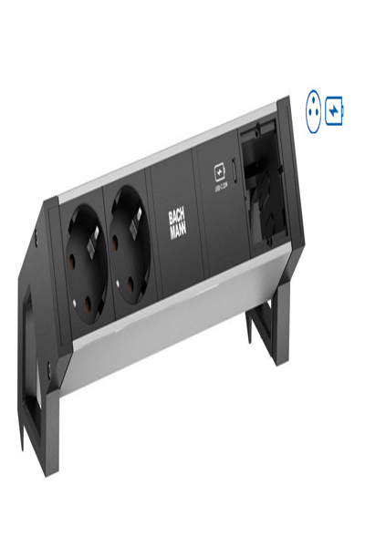 Bureau Bachmann 2 Alu 2x prises secteur Type E Noir