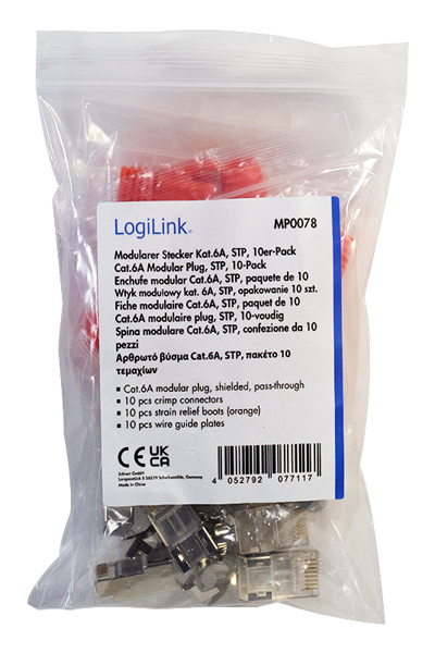 LogiLink MP0078 - RJ45 Modular Stecker Cat.6a Cat.7 10 StÃƒÂ¼ck - MP0078