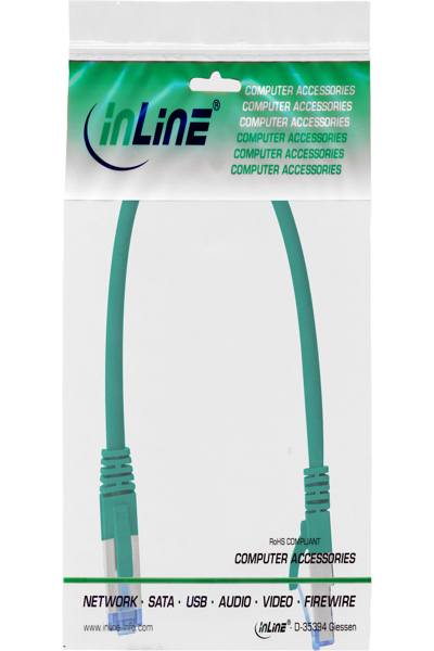 Câble patch en ligne S/FTP PiMF Cat.6A sans halogène 500 MHz vert 0,3 m