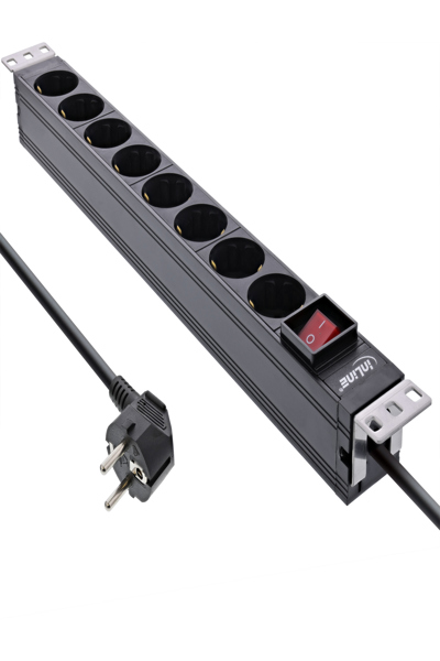 Bloc multiprises InLine 19" - 8 prises avec contact de terre - avec interrupteur - 2 m - noir