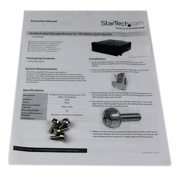 StarTech 4U Black Steel Storage Drawer for 19in Racks - 4UDRAWER