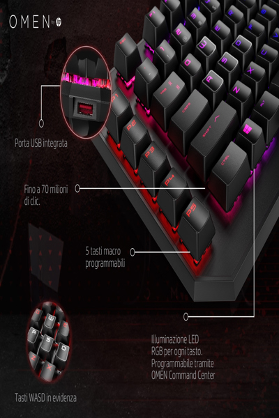HP OMEN by Sequencer Keyboard: Full-size, Wired, Mechanical, Black - 2VN99AA