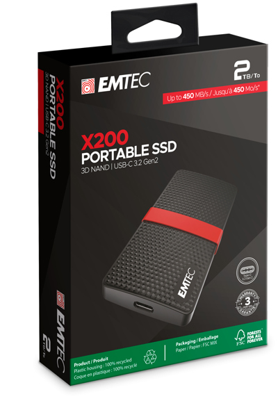 EMTEC SSD 2TB 3.2 Gen2 X200 Portable 4K retail - ECSSD2TX200