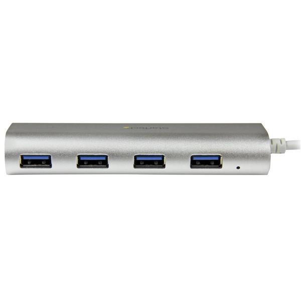 StarTech 4 port compact USB 3.0 hub with built-in cable - aluminum USB hub - silver - hub - 4 ports - ST43004UA