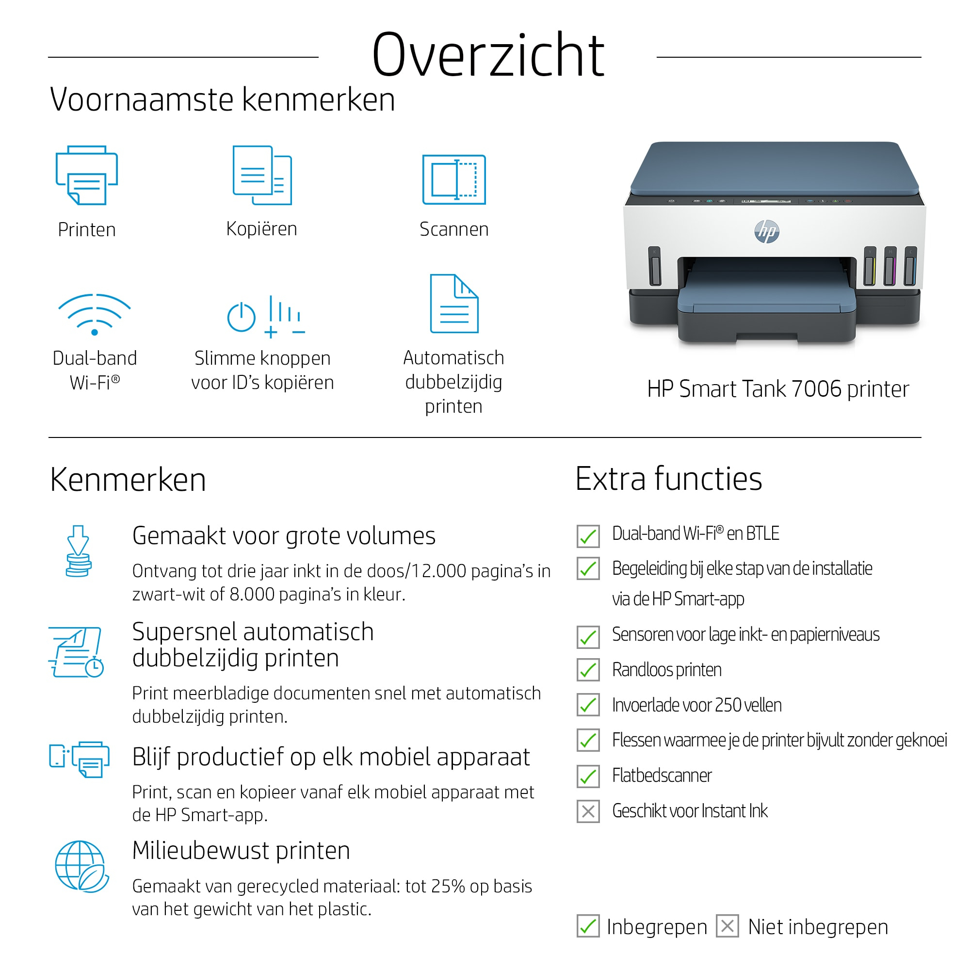 HP Printer Smart Tank 7006 All-in-One - Inkjet - Colored - 28B55A#BHC