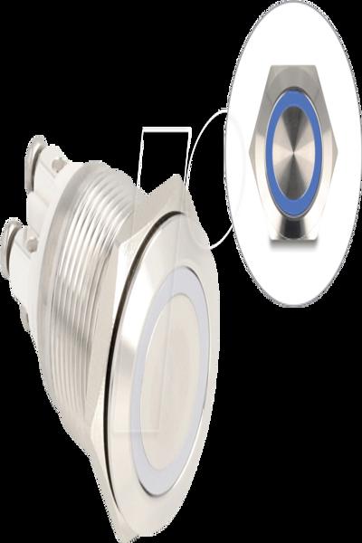 Delock Tryckknapp - för 19 mm installation, 4 x skruvterminal, blå LED - 20980