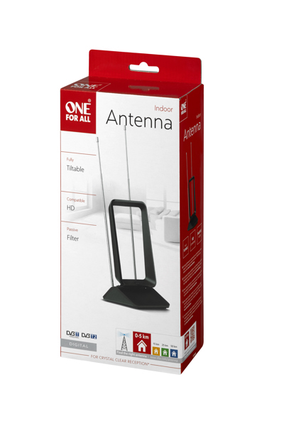 One for All Performance Line Indoor TV Antenna - Indoor - Black - 1.5 m - DVB-T - DVB-T2 - UHF - VHF - 1.32 kg - SV9405