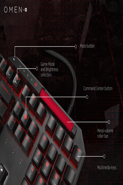 HP OMEN by Sequencer Keyboard: Full-size, Wired, Mechanical, Black - 2VN99AA